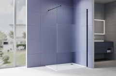 Aquatek AQ.WI.140.3BL AQ.WI.140.3BL Душевая перегородка Walk in с держателем 1400x2000 профиль черный, стекло прозрачное с матовой полосой 8мм фото