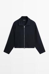 Massimo Dutti Трикотажная куртка на молнии из хлопка, темно-синий