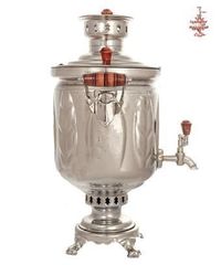 Самовар Заводской Кленовый лист банкой 5л никелированный жаровый