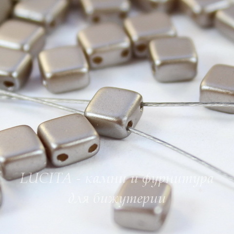 Бусина Tile mini Квадратная плоская с 2 отверстиями, 5 мм, перламутровая бежево-серая