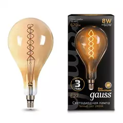 Лампа Gauss LED Filament А160 8W Е27 620lm 2400К golden flexible 150802008