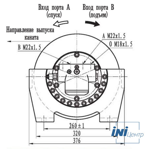 Эвакуационная гидравлическая лебедка IYJ2.52.5-30-72-13-ZPNL с тяговым усилием 3 тс и тросом 72 м (габаритные размеры)