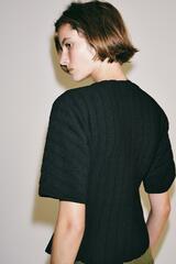 ZARA ТОП ИЗ ТРИКОТАЖА В РУБЧИК, ЧЕРНЫЙ