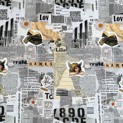 ГАЗЕТА, АНГЕЛ - 100% хлопок Handmade Fabrics