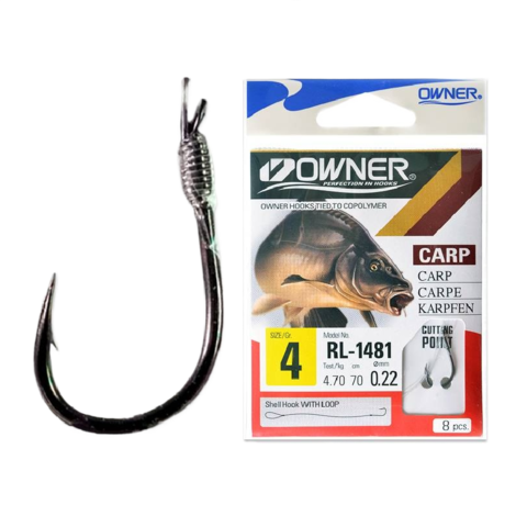 RL-1481 № 4 Крючки OWNER с поводком 0,22 мм (70см, 8кр в инд. уп.) | продажа от 5 уп.