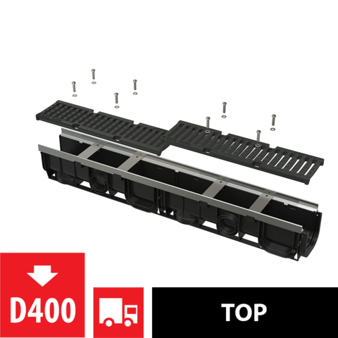 Alcaplast AVZ103-R201 Дренажный канал 100 мм с оцинкованной рамой и чугунной решеткой