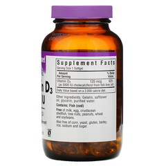 Bluebonnet Nutrition, Витамин D3, 5000 МЕ, 250 желатиновых капсул