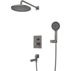 BelBagno DEL2.0-VDSET-GM Душевой комплект встраиваемый с изливом (смеситель встраив.,верхний душ, ручной душ со шлангом и держателем), оружейная сталь фото