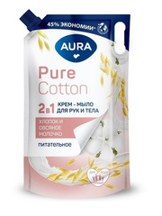 AURA Pure Cotton Жидкое мыло 2в1 для рук и тела дой-пак 850мл