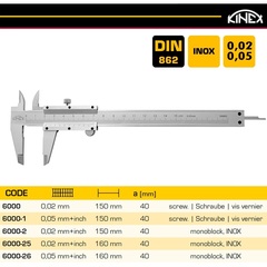 Штангенциркуль ШЦ-1-160/40мм 0,02мм+inch DIN862 MonoBlok INOX Kinex K-Met 6000-25