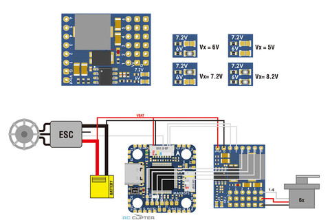 Плата распределения питания для cервоприводов Matek (Servo PDB), с стабилизатором напряжения BEC 4A 5.5-36V to 5/6/7.2/8.2V