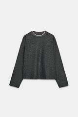 ZARA МЯГКАЯ ТОЛСТОВКА С КОНТРАСТНОЙ ПОЛОСКОЙ, СЕРЫЙ МЕЛАНЖ