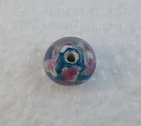 Бусина Лэмпворк рондель, голубая с розовым 11-12х8-9 мм ()