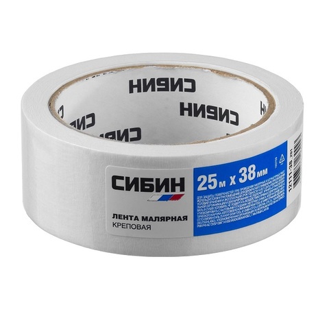 СИБИН 38 мм х 25 м, креповая, малярная лента (12111-38)