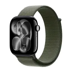 Умные часы Apple Watch Series 11 GPS, 46mm, Jet Black Aluminium Case with Forest Sport Loop