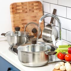 Кастрюля нерж, 2.8 л, с крыш, крышка стекло, Daniks, Savory, SD-A95-20, серебр, индукц