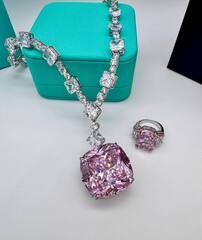 70417 - Роскошное колье TIFFANY из серебра с квадратной подвеской из розового кварца