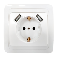 Розетка одинарная с заземлением CLASSICO с двумя USB белая 2047 IN HOME