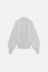 ZARA СТРУЯЩАЯСЯ КОМБИНИРОВАННАЯ БЛУЗА, СВЕТЛО-СЕРЫЙ