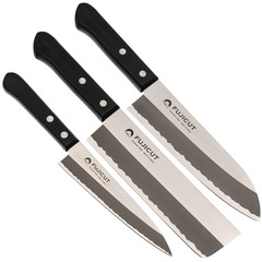 Фото Набор из 3-х кухонных ножей Tojiro Fuji Cutlery TJ-GIFTSET-B, сталь Mo-V, рукоять дерево, черный