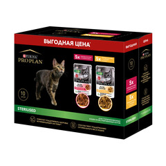 ПРОМО! Pro Plan паучи для стерилизованных кошек (курица,утка) 10x85 г