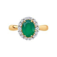 715400 - Кольцо из золота 585 пробы с круглым, зеленым агатом и фианитами