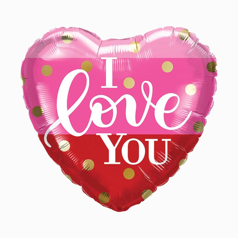 Шар Q 18''/46 см, Сердце, I Love You, розово-красное, полосы, 1 шт. (В упаковке)