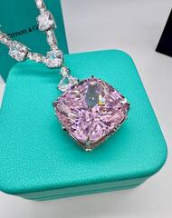 70417 - Роскошное колье TIFFANY из серебра с квадратной подвеской из розового кварца