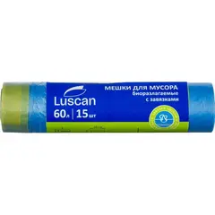 Мешки для мусора 60 л 12мкм 15шт/рул синие 60х70см Luscan с завязками