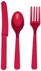 Столовые приборы пластик Apple Red (Красный), 24 шт.