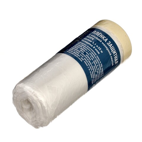 Пленка защитная с клейкой малярной лентой, прозрачная, HDPE, рулон 1,1х25м, толщина 8мкм (РемоКолор) 09-0-011
