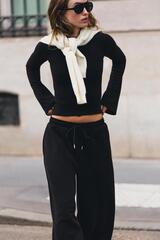 ZARA ФУТБОЛКА С ШИРОКИМИ ДЛИННЫМИ РУКАВАМИ, ЧЕРНЫЙ