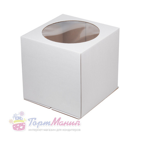 Коробка для торта с окошком, 300*300*350 мм (белая) гофрокартон