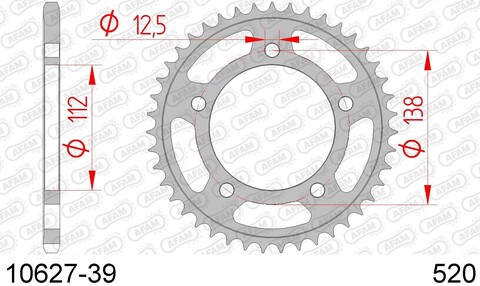 10627-39 Звезда задняя HONDA CB 500, CTX 700, NC 750 (ведомая) стальная, 520, AFAM (JTR1303.39)