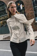 ZARA РУБАШКА В ПОЛОСКУ С ЗАВЯЗКОЙ, ЭКРЮ/БЕЖЕВЫЙ