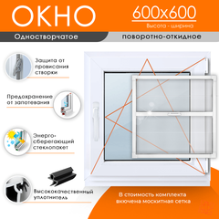 Пластиковое окно 600 х 600 ТермА Эко + Москитная сетка
