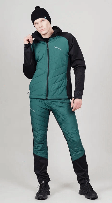 Мужской лыжный костюм с капюшоном Nordski Hybrid Warm black-alpine green