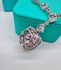 70417 - Роскошное колье TIFFANY из серебра с квадратной подвеской из розового кварца