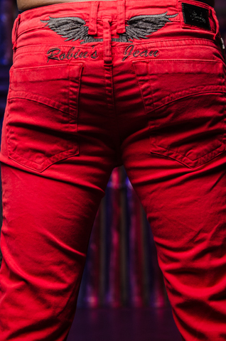 Robin's Jean | Джинсы мужские RED SP50769BS задние карманы и черная вышивка крылья