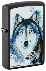 Фото Зажигалка ZIPPO Feed the Good Wolf с покрытием Black Matte, латунь/сталь, черная,матовая