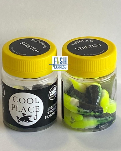Форелевая силиконовая приманка COOL PLACE MAGGOT FLOATING STRETCH цвет ЧЁРНЫЙ-БЕЛЫЙ-ЖЕЛТЫЙ 40 мм/ 10 шт в банке.
