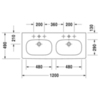 Duravit D-Code 3481200302 Двойная раковина для мебели, с перел., с 3 отв. под смес., 1200x490мм, цвет: Белый