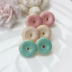 Серьги пусеты с эмалью круглые, кремовый, 25 мм, сталь, позолота, СГ050