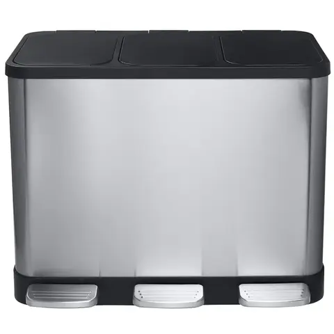 Bemeta Home 104315262 Контейнер для сортировки мусора 3x14л, цвет: нержавеющая сталь, чёрный