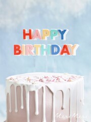 Акриловый топпер цветной "С Днем Рождения" [Happy Birthday] (15,7 х 19,1 см)