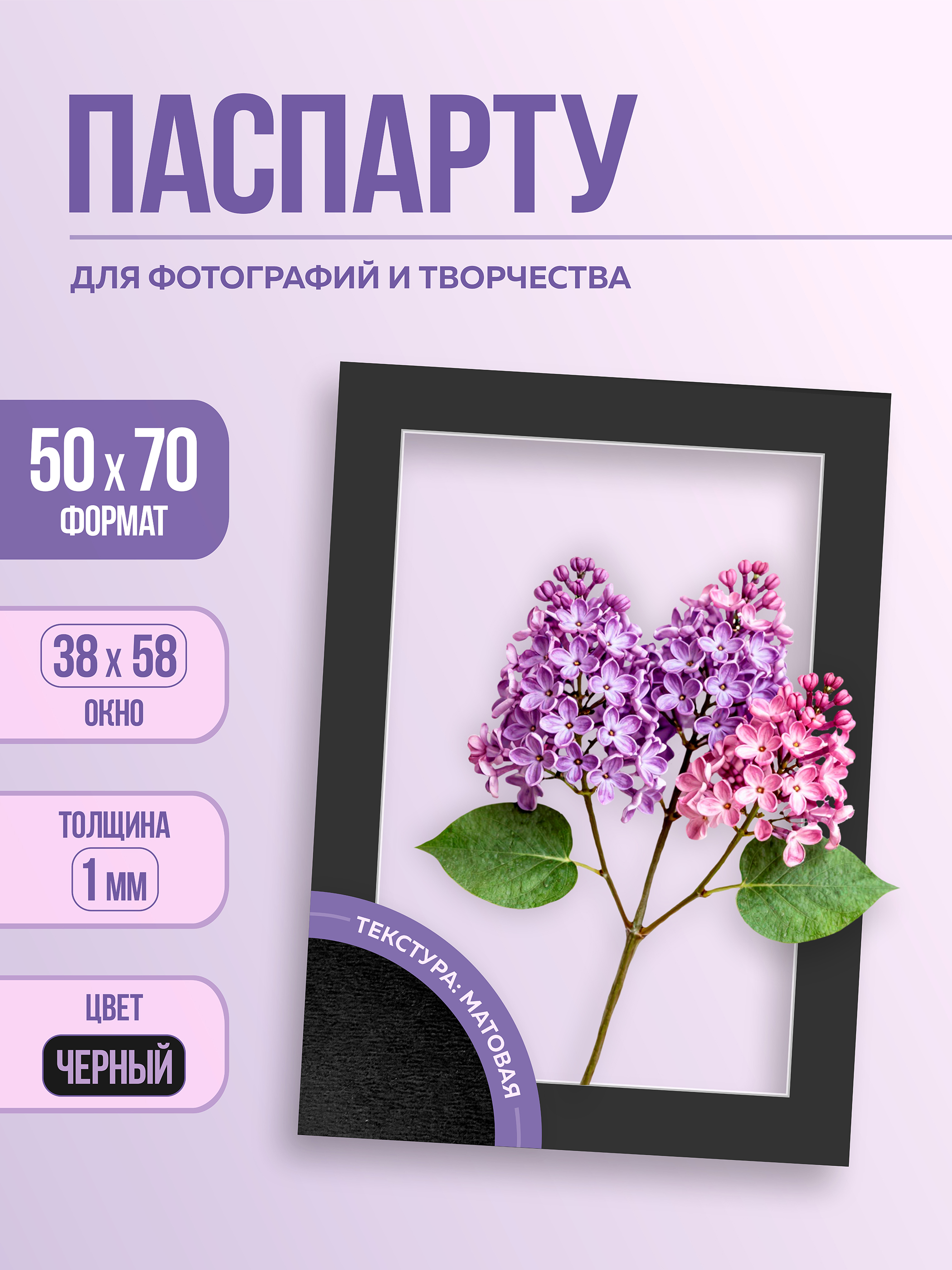 Паспарту 50х70 см чёрный арт.1097985070