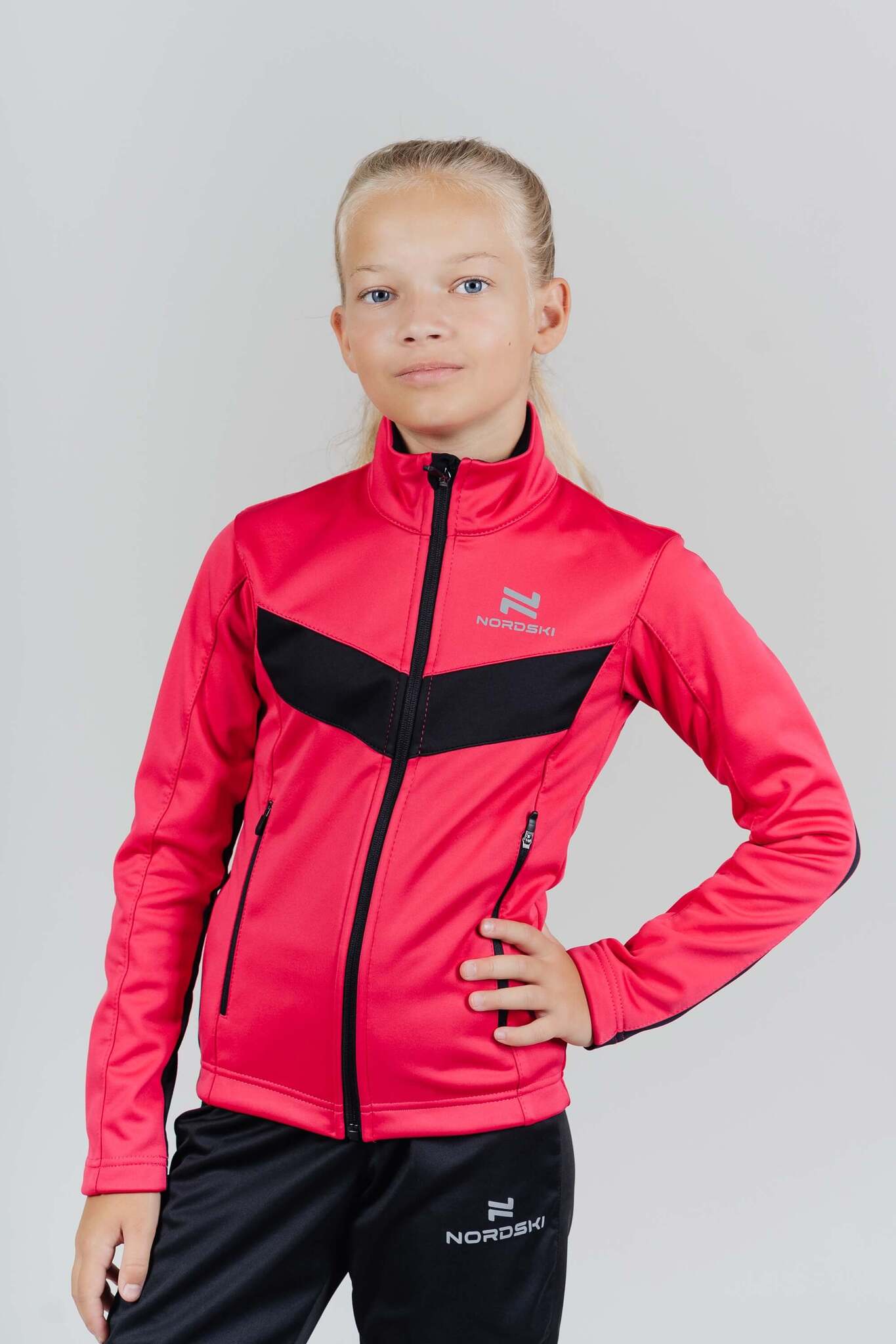 Детская утепленная разминочная куртка Nordski Jr Base pink-black
