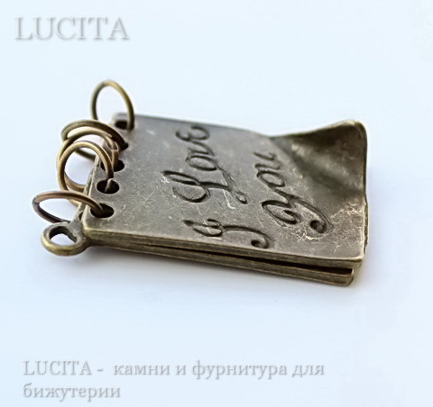 Подвеска "Блокнотик" (цвет - античная бронза) 28х20 мм ()