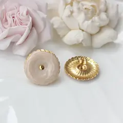 Серьги пусеты с эмалью круглые, кремовый, 25 мм, сталь, позолота, СГ050