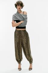ZARA АТЛАСНЫЕ БРЮКИ-САРУЭЛЬ С АНИМАЛИСТИЧЕСКИМ ПРИНТОМ, ЛЕОПАРДОВЫЙ